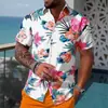 Camisa masculina leve e respirável de manga curta com estampa floral para comércio exterior transfronteiriço, camisa casual com elasticidade em quatro direções, direto da fábrica