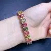 Pulseira de Turmalina Pura Natural com Cravação em Prata Esterlina S925, Cristais Limpos, Boa Cor, Pedra Principal 4*6mm