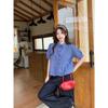 Camisa a Cuadros Azules para Mujer Verano 2025 Nuevo Estilo Casual Camisa de Manga Larga con Volantes Top Corto