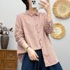 Camisa listrada de lixamento, manga comprida, solta, feminina, outono e inverno 2024, nova, artística, grossa, feminina, camisa vertical
