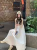 Estilo Vacaciones Junto al Mar Falda Lencera Blanca para Mujer Verano Holgada Cubre Carne Adelgazante Vestido Estilo Suave Vestido Largo Línea A