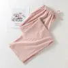 Venta al por mayor Envío directo Primavera Verano Algodón Lino Ropa de casa para mujer Cintura elástica Pierna ancha Pantalones cortos Casual Cómodo Pijama para el hogar