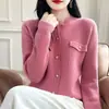 Suéter de Punto con Cuello Redondo Otoño e Invierno Cardigan Base de Felpa Suéter de Punto Estilo Nuevo Holgado Moderno Abrigo de Lana