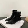 Botas de Moda de Puntera Fina y Tacón de Aguja 2026 Invierno Nuevas Botas Cortas Estilo Europeo y Americano de Tacón Medio con Forro Polar, Botas Chelsea Elegantes y Simples