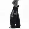 Pantalones de Chándal Lavados de Peso Pesado con Estampado de Letras para Hombres y Mujeres, Pantalones de Pierna Ancha Retro Trendy con Efecto Desgastado para Otoño, Pantalones Casuales con Dobladillo Curvo hasta el Suelo