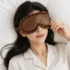 Máscara de Ojos Negra con Borde Fruncido Venta al por Mayor Viaje Sueño Seda Artificial Máscara de Ojos Siesta Dormitorio Chicas Estilo Fresco Máscara de Ojos