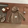 Roupas Infantis Estilo Coreano para Meninos Outono 2025 Tricô Moda Bebê Simples Elegante Suéter com Capuz Cinza Pulôver