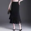 Saia midi sereia em retalhos de malha irregular para mulheres, nova coleção outono 2026, cintura alta, justa ao corpo, saia longa, elegante saia lápis