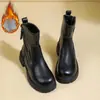 Botines retro estilo Martin con cremallera lateral para mujer, nueva colección otoño/invierno 2026, con suela gruesa, tacón ancho, de piel suave, forrados de felpa y cálidos de algodón