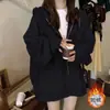 Novo Cardigan com Zíper Corta-vento Outono Inverno Tops Femininos Versátil Estilo Preguiçoso Jaqueta Moletom Celebridade da Internet Solta Tamanho Grande