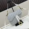 Bolso de Hombro Cruzado para Mujer D Brand, Nuevo y Moderno, Bolso de Hombro, Bolso Silla de Montar, Bolso de Mano Bordado Azul, Bolso de Mano con Estampado Completo