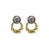 Pendientes Geométricos Huecos de Piedra Ojo de Gato Círculo Aguja de Plata Moda Versátiles de Nicho Pendientes Elegantes Pendientes con Sentido de Diseño de Personalidad
