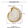 Pendente de Aço Inoxidável Imitação de Concha Flor Embossada Retrô DIY para Mulheres Colar Estrela de Cinco Pontas Cravejado com Diamantes Pingente de Joia em Aço Titânio