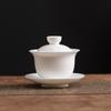 Tigela de Cobertura de Jade Suet de Luxo Leve Tigela de Chá de Porcelana Branca com Tampa Grande Conjunto de Chá Doméstico Kung Fu Empresa de Chá Logo Impresso Tigela de Três Talentos