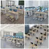 Escritorio Doble para Sala de Computadoras, Mesa de Acero para Sala de Computadoras, Mesa y Sillas de Estudio para Múltiples Personas, Mesa de Escritorio, Escritorio de Oficina Simple, Escritorio