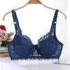 Talla grande Sujetador sin relleno para mujer Ajustable Taza grande Sexy Encaje Delgado Pecho grande Ropa interior pequeña Anti-flacidez