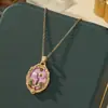 Estilo Pintura al Óleo Jardín de Monet Colgante de Flor Pintado a Mano Collar Cadena para Clavícula de Acero Inoxidable Estilo Chino Nuevo Moda Accesorios de Gama Alta