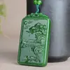 Venta al por mayor de fábrica imitación jade Hetian Colgante de marca paisaje de jade para hombre tallado por ambos lados verde espinaca concepto artístico Marca de jade
