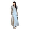 2025 Verano Nuevo Estilo Francés Retro Polisette Encaje con Cordones Manga Abullonada Adelgazante Vestido Largo vestido Chic para Mujer