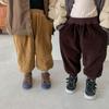 Coreia do Sul Roupas Infantis Inverno Infantil Novo Veludo Cotelê Forrado com Lã Calças Grossas Meninos e Meninas Bebê Calças Com Barra Canelada