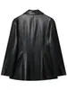 Chaqueta de Traje de Cuero Sintético PU Negra de Color Sólido para Mujer, de Un Botón, Ajustada, Efecto Piel, Nueva Colección Otoño e Invierno 2025, Transfronteriza Europea y Americana