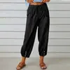 2026 Nuevos Pantalones de Mujer de Algodón y Lino, Pierna Ancha Acortados, Cintura Alta, Botones, Ajuste Holgado, Transfronterizos Europeos y Americanos Amazon Wish