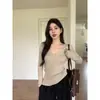 Suéter Casual de Punto con Cuello en V de Manga Larga Estilo Coreano para Mujer, Primavera 2026, Versátil, Color Camel, Favorecedor y Elegante