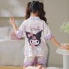 Pijama fino de seda helada de verano para niñas, conjunto de dos piezas de manga corta y pantalones cortos para niños de talla mediana y grande, ropa de casa con estampado de dibujos animados
