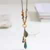 Hoja de Huai Dispersa y Exuberante Estilo Étnico Ping An Kou Colgante Collar con Borla para Mujer Estilo Antiguo Cadena Larga Ajustable para Suéter