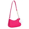 Bolsa Feminina Casual da Moda com Pom-Pom 2025 Bolsa Transversal Retro Fresca Bolsa de Ombro Elegante Estilosa Bolsa Quadrada Pequena Chique
