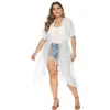 Blusa playera de gasa con tirantes para mujer, talla grande, estilo cárdigan irregular, holgada, con protección solar, 1054