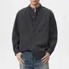 Roupas Masculinas Xintang Camisa de algodão puro lavada com gola alta estilo retrô japonês para homens, camisa casual simples solta moderna estilo americano