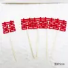 Decoração de bolo com caractere Xi duplo plug-in não tecido vermelho metal casamento acessórios de panificação inserção de bandeira inserção de etiqueta para mesa de sobremesas