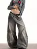 Jeans Anchos de Pierna Retro Americanos de Moda Tendencia Otoño Invierno 2025 de Cintura Alta Adelgazantes Sueltos y con Caída Largos hasta el Suelo
