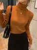 Nuevo Suéter Térmico de Punto para Mujer Otoño Invierno Ropa Interior Cuello Alto Ajustado Cuello de Tortuga Color Maillard Conjunto Superior