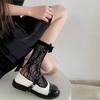 Meia de Seda Preta Média com Laço de Veludo Japonês, Renda Lori Yujie, Fina, Branca, Oca, Doce e Perfumada