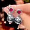 Nuevo Set Premium Huabi Jewelry 2025 Base de Cobre Chapado en Oro Corindón Rojo Perla Gris para Mujer 14-12m