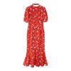 Vestido com Estampa Transfronteiriça, Gola Listrada, Mangas Bufantes, Nova Moda Estilo Europeu e Americano Roupas Femininas