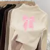 Nova Camiseta Térmica de Manga Longa para Meninas Outono e Inverno, Top Tendência Estilo Coreano com Babados e Gola Alta para Crianças Maiores