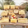 Cesta de piquenique bolsa de mão cesta de frutas cesta tecida de bambu cesta de armazenamento cesta de bambu pão ovos cesta pequena rattan