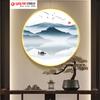 Nuevo Estilo Chino Qianli Jiangshan Tela Redonda para Pared Hotel Restaurante Sala de Té Estudio Puede Añadir Tira de Luz Marco de Aluminio Mural de Entrada