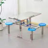 Mesa y Sillas de Comedor para Personal de Fábrica Escolar y Comedores de Supermercado Juego Integrado de Mesa y Sillas de Acero Inoxidable para 4, 6, 8 Personas