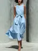 Vestido Longo Sem Manga com Gola Redonda, Cintura com Amarração, Barra Irregular, Best-Seller Transfronteiriço da Amazon 2026