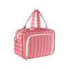 Necessaire de Mão Listrada Bolsa de Maquiagem Impermeável Bolsa de Armazenamento com Múltiplos Compartimentos Bolsa de Skincare de Viagem Bolsa Portátil de Armazenamento para Banho