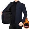 Suministro exclusivo transfronterizo: chaqueta de otoño e invierno para hombre, estilo de negocios, cuello alto, acolchada y forrada de polar, a rayas, chaqueta de chenilla, ropa exterior para hombre