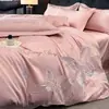 Juego de ropa de cama de cuatro piezas de alta gama, lujo ligero, todo algodón, bordado, para el hogar, dormitorios de estudiantes, funda de edredón suave y amigable con la piel, juego de sábanas