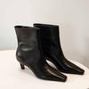 2025 Nuevas Botas Versátiles de Tacón Gatito Delgado Nicho Francés Botines al Tobillo Punta Cuadrada Tacón Alto Botines Cortos para Mujer