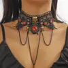 Moda Transfronteriza Negro Hecho a Mano con Perlas Personalizado Collar de Encaje para Mujer Accesorios de Halloween Gargantilla Cadena para Clavícula Gargantilla