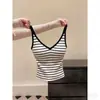 Top de Tirantes Tejido a Rayas Chic Estilo Retro de Hong Kong para Mujer, Nuevo Top Ajustado sin Mangas con Tirantes de Puro Deseo