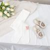 2023 Primavera y Otoño Nuevo pantimedias de rayas verticales de conejo bonito para niñas, leggings de punto de algodón para niños con lindos adornos